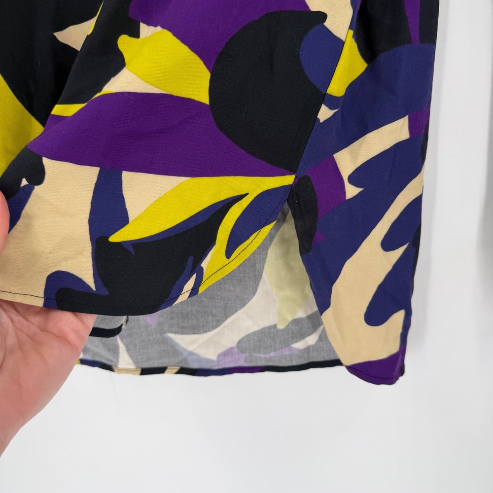 Smith & Soul Blouse Women Small Purple Yellow Abstract Botanical Art to Wear - Picture 10 of 12